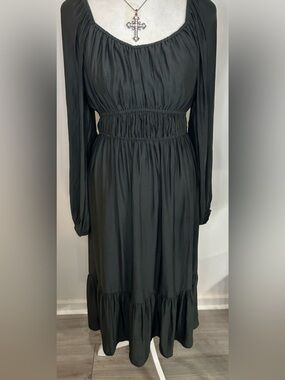ee:some Dark Gray Long Sleeve Smocked-Waist Maxi Dress - Believe it’s a Size S
